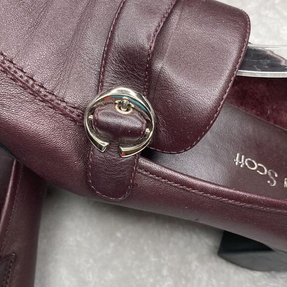 LAURA SCOTT 10 Loafer Burgundy Oxblood Leather Slip-on Heel Buckle Comfort Shoes - Picture 6 of 11
